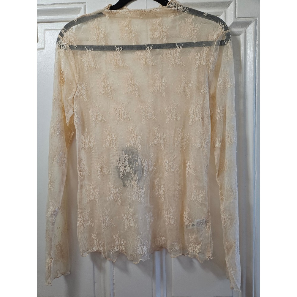 Zenana Women Cream Ivory Floral Sheer Lace Long Sleeve Mock Neck Mesh Top Large